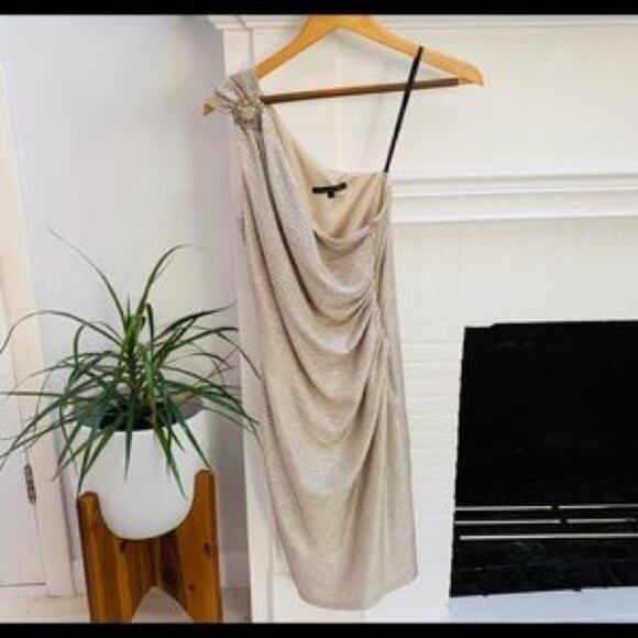 David Meister Women’s Gold One Shoulder Party Dress Size 2 - Picture 5 of 9